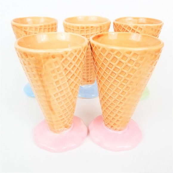 Other - Set of 5 Porcelain Vtg Ice Cream Cone Shaped Cups